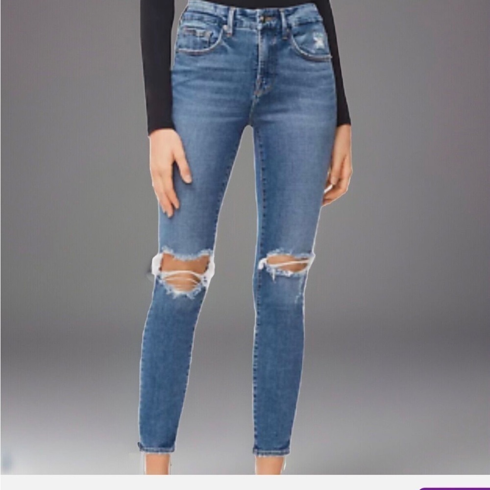 EUC Good American Good Legs High Rise Crop Distressed Size 12/31 style GLCNF73IT